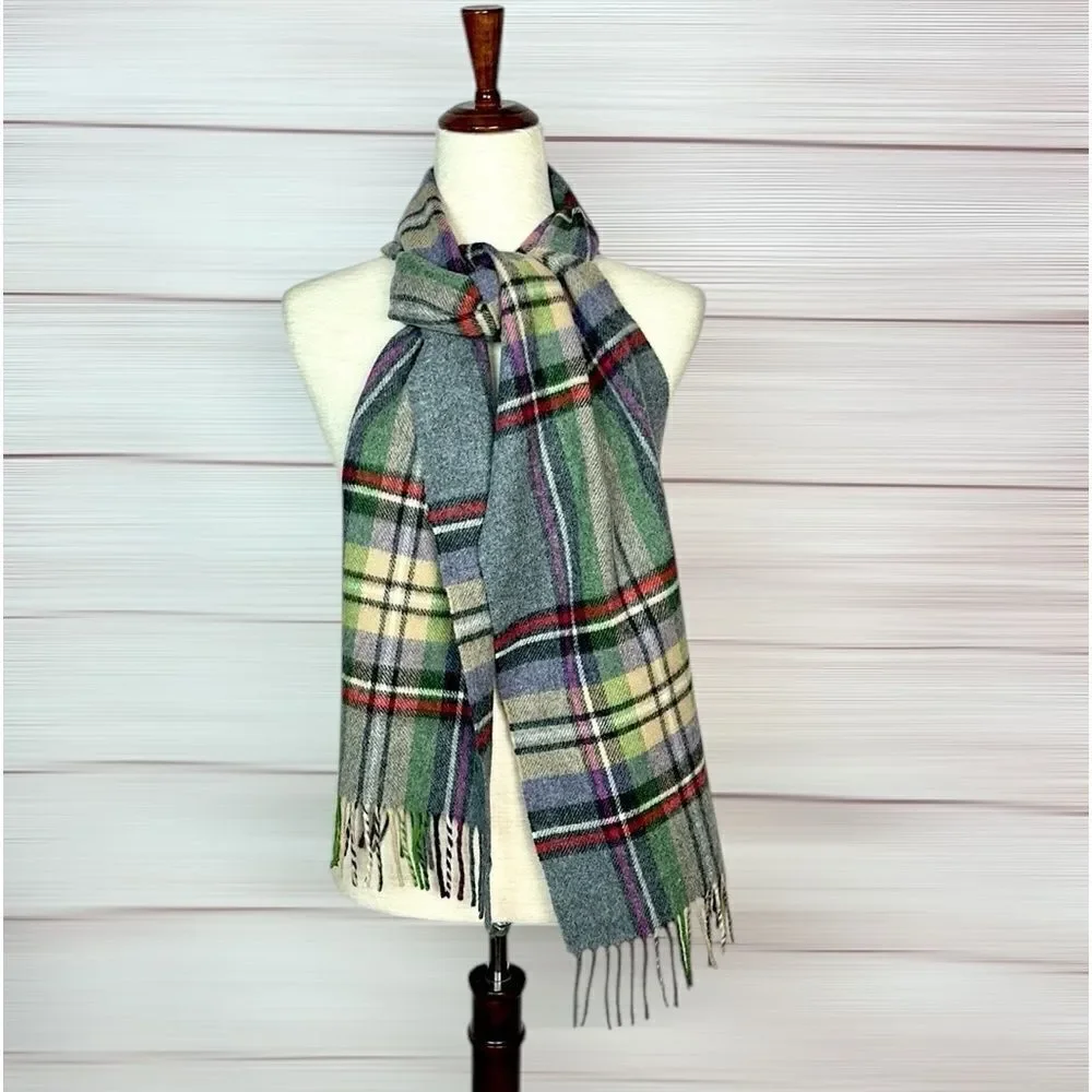 Abraham Moon for J.Crew Merino Wool Scarf Gray Plaid Made in England Unisex